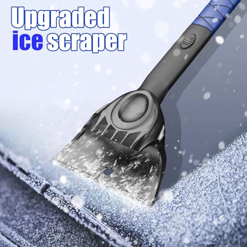 TESSONO 55.7" Ice Scraper, Extendable Snow Brush and Snow Broom with Ergonomic Foam Grip for Car Windshield, 3-in-1 Car Snow Scraper with 270° Pivoting Brush Head for Car Windshield, Trucks, SUVs