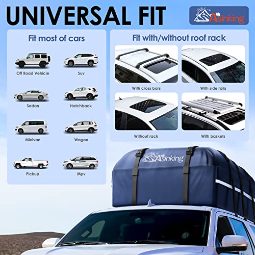 Car Rooftop Cargo Carrier Bag, Anti-Tear 840D Car Top Carrier for All Vehicle with/Without Roof Rack, 21 Cubic Waterproof Storage Bag, Anti-Slip Mat, 6 Anti-Scratch Door Hooks, 2 Extra Straps