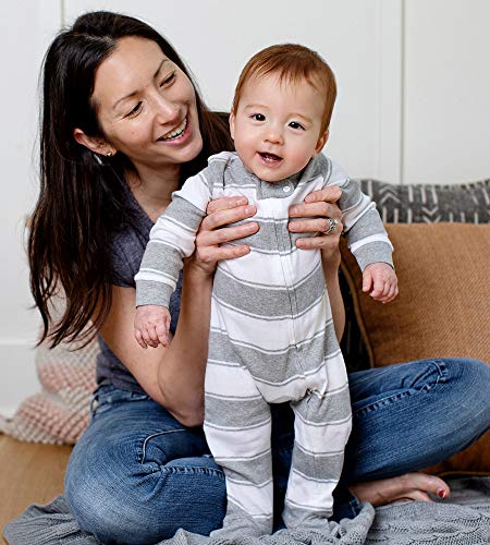 Burt's Bees Baby baby boys Play Pjs, 100% Organic Cotton One-piece Romper Jumpsuit Zip Front Pajamas and Toddler Sleepers, Heather Grey Stripes, Newborn US