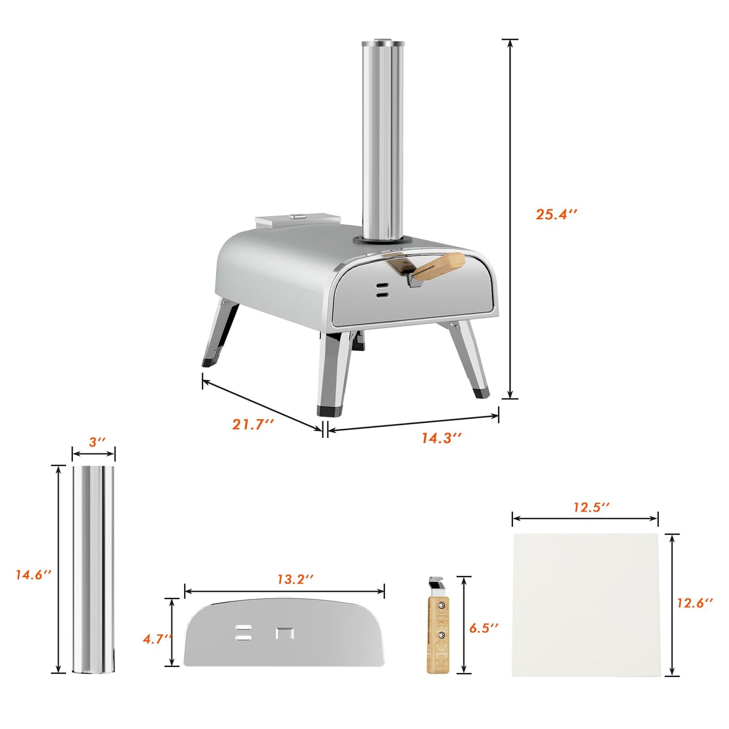 Pizza Oven Outdoor 12" Wood Fired Pizza Ovens Pellet Pizza Stove for Outside, Portable Stainless Steel Pizza Oven for Backyard Pizza Maker Portable Mobile Outdoor Kitchen (Gray-01)