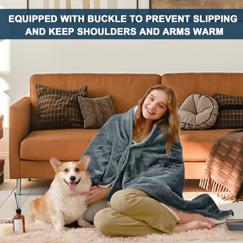 Electric Heated Blanket Heating Throw 50"x 60",Thick Soft Warming Plush Electric Lap Sherpa Blanket for Adults with 5-Position Timer &10 Heating Levels,Machine Washable(Grey)