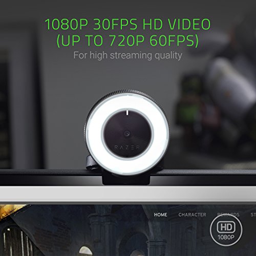 Razer Kiyo Streaming Webcam: Full HD 1080p 30 FPS / 720p 60 FPS - Ring Light w/Adjustable Brightness - Built-in Microphone - Autofocus - Works with Zoom/Teams/Skype for Conferencing and Video Calling