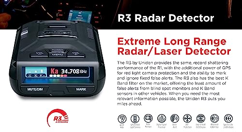 Uniden R3 EXTREME LONG RANGE Laser/Radar Detector, Record Shattering Performance, Built-in GPS w/ Mute Memory, Voice Alerts, Red Light & Speed Camera Alerts, Multi-Color OLED Display , Black