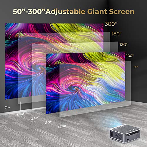 DBPOWER Native 1080P 5G 4K WiFi Projector, Upgrade 20000L 500 ANSI FHD Outdoor Movie Projector, Support 4P+4D Keystone/Zoom/PPT, 300" Portable Mini Video Projector Compatible w/Phone/Laptop/DVD/PC/TV