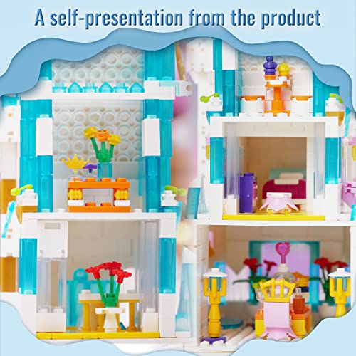 Insgen Micro-Particle Dream Ice Princess Castle Modular Building Blocks House Set for Girls, Building Kit with Mini Dolls, 1972 pcs Ideas Model Bricks Birthday Gift Friends House Playset Toy