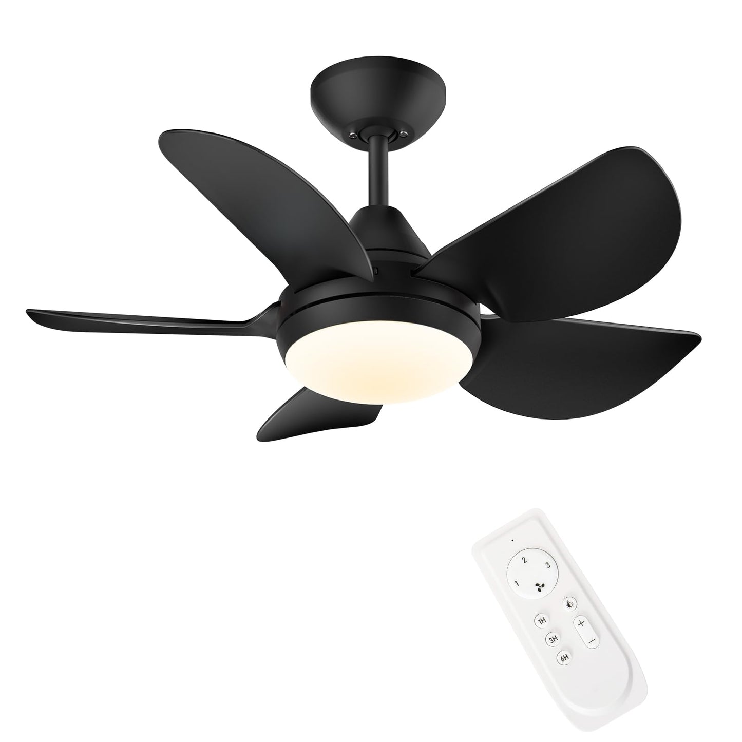 CJOY Small Ceiling Fan with Light, 30 Inch Black Modern Ceiling Fans with Lights and Remote, LED Dimmable & Memory Function, 5 Reversible Blades Fan Light for Bedroom/Kitchen/Small Space