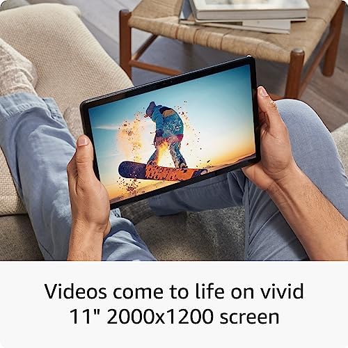 Amazon Fire Max 11 tablet, vivid 11" display, octa-core processor, 4 GB RAM, 14-hour battery life, 64 GB, Gray with All-new Echo Buds (2023 Release), Black