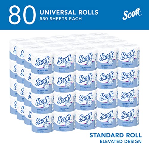 Scott® Professional Standard Roll Toilet Paper (04460), with Elevated Design, 2-Ply, White, Individually wrapped, (550 Sheets/Roll, 80 Rolls/Case, 44,000 Sheets/Case)