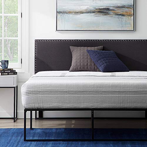 Lucid Full Nailhead Headboard – Attach to Bed Frame or Wall Mount Headboard – Upholstered Mid-Rise Full/Full XL Headboard, Charcoal