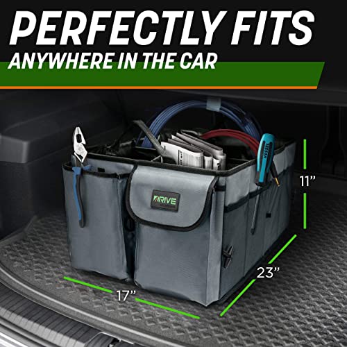Drive Auto Car Trunk Organizer - Collapsible, Multi-Compartment Automotive SUV Car Organizer for Storage w/Adjustable Straps - Truck & Car Accessories for Women and Men - Tan