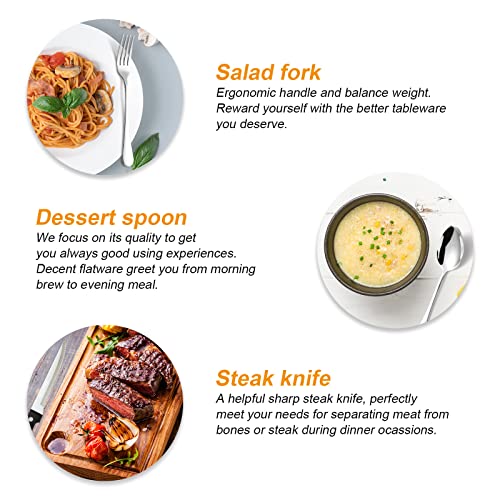 48 pieces Silverware with orgainzer, KITWARE Flatware for 8, Stainless Steel Utensil with metal tray, Home & Kitchen Mirror Polish Cutlery, Dishwasher Safe
