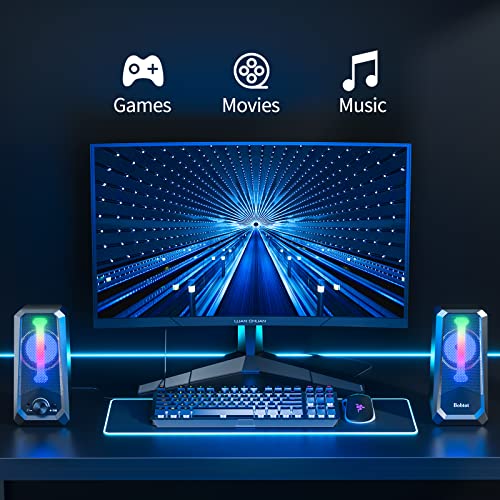 Bobtot Computer Speakers HiFi Stereo Sound - 2.0 Channel RGB Desktop Speakers PC Speaker with Bluetooth Volume Control USB Powered 3.5mm AUX-in Audio System