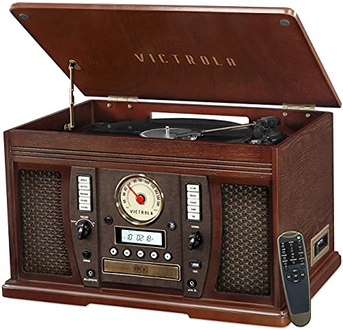 Victrola Aviator 8-in-1 Bluetooth Record Player & Multimedia Center with Built-in Stereo Speakers - 3-Speed Turntable, Vinyl to MP3 Recording | Wireless Music Streaming | Espresso
