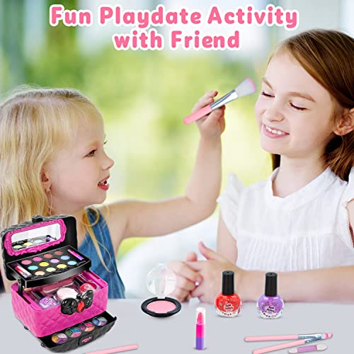 Hollyhi 41 Pcs Kids Makeup Kit for Girls, Washable Makeup Set Toy with Real Cosmetic Case for Little Girl, Pretend Play Makeup Beauty Set Birthday Toys Gift for 3 4 5 6 7 8 9 10 11 12 Years Old Kid