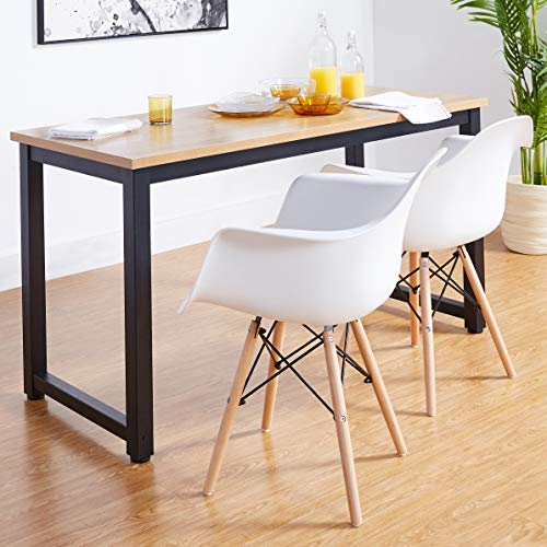 CangLong Natural Wood Legs Mid Century Modern Molded Shell Lounge Plastic Arm Chair for Living, Bedroom, Kitchen, Dining, Waiting Room,2 PCs Pack- White, Set of 2, White