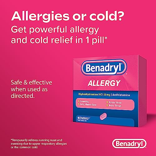 Benadryl Ultratabs Go Packs, Antihistamine Allergy Medicine Tablets with Diphenhydramine HCl, Convenient for Travel & On-The-Go Cold & Allergy Relief, 60 Packets of 2 Tablets