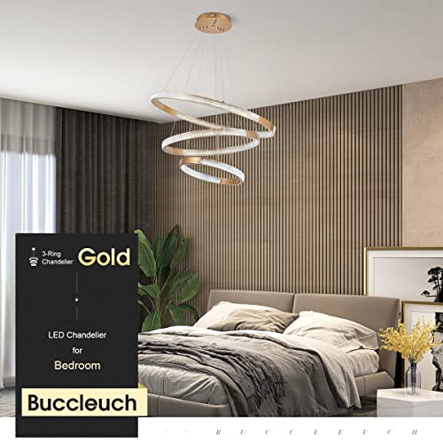 Buccleuch Dining Room Light Fixtures Over Table Gold Modern Chandelier Lighting LED 3-Ring for Living Room Kitchen Island Adjustable Cords 75W 6000K Dimmable