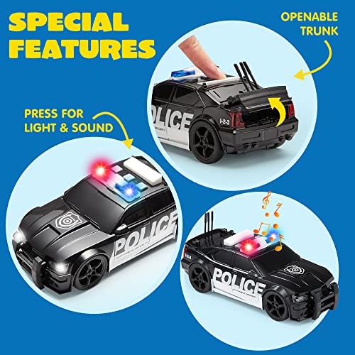 JOYIN 4 Packs Emergency Vehicle Toy Playsets, Friction Powered Vehicles with Light and Sound, Including Fire Truck, Ambulance Toy, Play Police Car and Toy Helicopter, Best Toddler Kids Boys Gifts