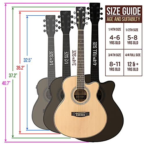 Pyle Acoustic Electric Cutaway Guitar 3/4 Scale 36” Steel String Spruce Wood w/Gig Bag, 4-Band EQ, Clip On and Onboard Tuner, Picks, Shoulder Strap for Beginners and Students