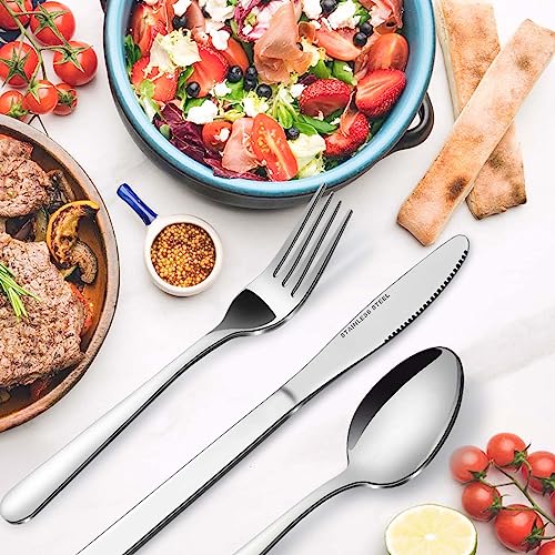 Bestdin Silverware Set for 12, 60-Piece Spoons and Forks Set, Food-Grade Cutlery Set, Stainless Steel Forks and Spoons Silverware Set, Flatware Sets Includes Knife/Fork/Spoon, Dishwasher Safe.