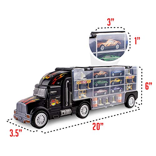 WolVolk Transport Car Carrier Truck Toy for Boys and Girls (Includes 6 Cars and 28 Slots)