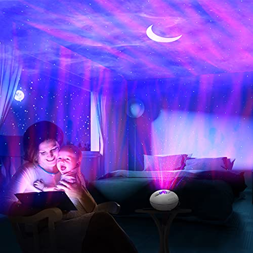 Star Porjector Night Light Galaxy Northern Lighting Lamp with Bluetooth Music Speaker Remote Control Aurora Sky Ambiance for Kids Bedroom Patry Home Decor (White)