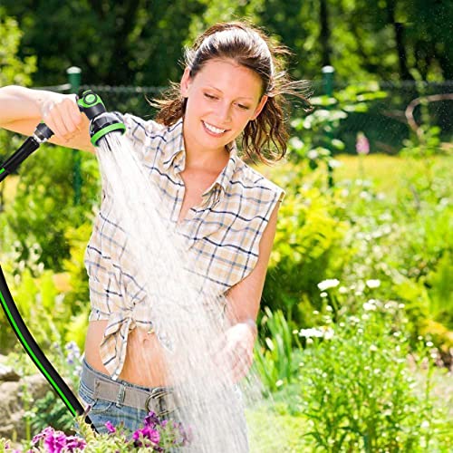 Heavy Duty Garden Hose 5/8" Super Flexible Water Hose with 10 Function Sprayer Nozzle 3/4" Solid Fittings Leakproof Hose 450 Burst PSI Watering Pipe Car Wash (25FT, Black+Green)
