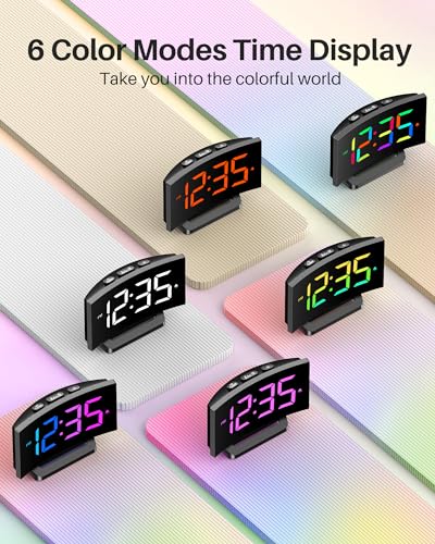 GOLOZA Digital Alarm Clocks for Bedrooms, Digital Clock with 6 Colors RGB Display, 5-Level Brightness + Off, 2 Volumes, 3 Alarm Tones, Snooze, Power-Off Memory, 12/24h, Alarm Clock for Kids Teens
