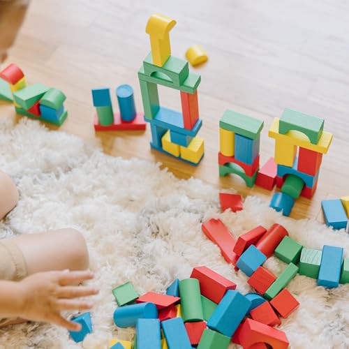 Melissa & Doug Wooden Building Set - 100 Blocks in 4 Colors and 9 Shapes