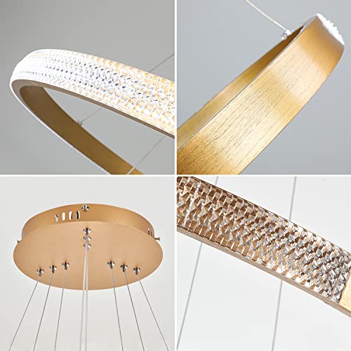 Buccleuch Dining Room Light Fixtures Over Table Gold Modern Chandelier Lighting LED 3-Ring for Living Room Kitchen Island Adjustable Cords 75W 6000K Dimmable