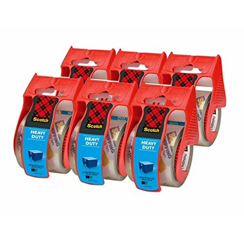 Scotch Heavy Duty Packaging Tape, 1.88" x 22.2 yd, Designed for Packing, Shipping and Mailing, Strong Seal on All Box Types, 1.5" Core, Clear, 6 Rolls with Dispenser (142-6)