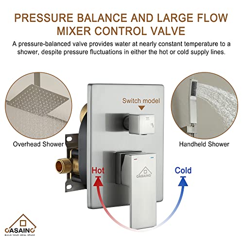 CASAINC Rain Shower Head with Handheld Spray 10" Ceiling Mounted Shower System Brushed Nickel Shower Head Combo
