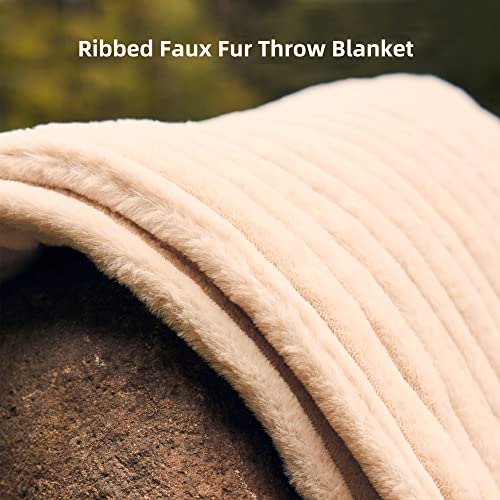 GOTCOZY Electric Blanket Heated Throw 50''X60''- Ribbed Faux Fur Heated Blanket with 5 Heating Level & 3 Hour Auto Off Heating Blanket, ETL&FCC Certified Machine Washable(Eggnog)