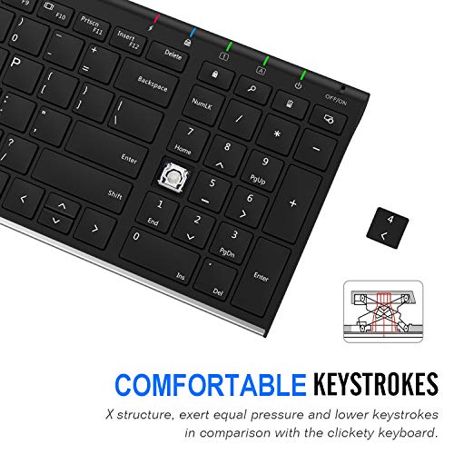 Arteck HW193 USB Wireless Keyboard Stainless Steel Ultra Slim Full Size Keyboard with Numeric Keypad for Computer/Desktop/PC/Laptop/Surface/Smart TV and Windows 11/10/8 Built in Rechargeable Battery