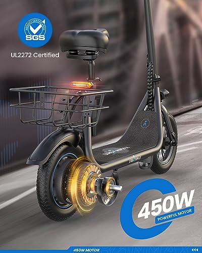 URBANMAX C1 Pro Electric Scooter with Seat, 450W Powerful Motor up to 25 Miles Range, Folding Electric Scooter for Adult Max Speed 18.6 Mph, Escooter for Commuting with Basket