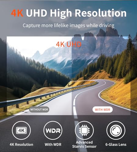 Cosuvow Dash Cam 4K Front Dash Camera for Cars 2160P WiFi Dashcam with APP 24 Hours Parking Mode WDR Free 32G Card G-Sensor Loop Recording Night Vision