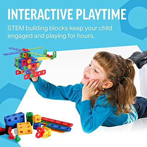 Brickyard Building Blocks STEM Toys - Educational Building Toys for Kids Ages 4-8 with 163 Pieces, Tools, Design Guide and Toy Storage Box, Gift for Boys & Girls