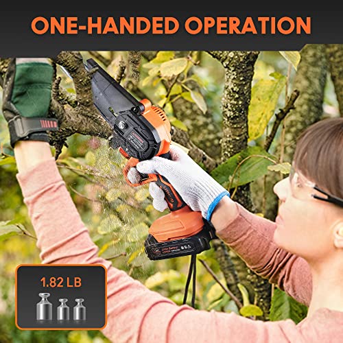 Mini Chainsaw 6-Inch with 2PC Rechargeable Battery, Cordless Electric Handheld Chainsaw Battery Powered with 2 Chains, AISHIKEKE 1.82LB Small Power Chain Saw for Tree Trimming Branch