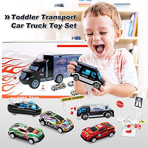 JODUDLR Toddler Toys for 3 4 Year Old Boys,Large Transport Cars Carrier Set Truck Toys with 12 Die cast Vehicles Truck Toys Cars,Ideal Christmas Easter Gifts Toys for Kids Age 3 7, One Size