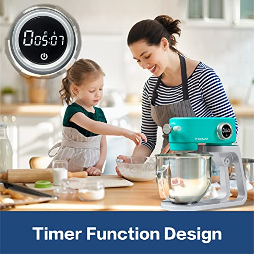 All Metal Stand Mixer,Kitchenin 5.3-Quart 8-Speeds Tilt-Head Food Mixer,400 Watt DC Motor Electric Stand Mixer with 12-Wire Whip,Flat Beater,Stainless Steel Dough Hook & Pouring Shield,Light Blue