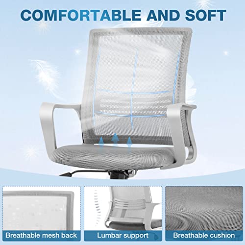 Drafting Chair Standing Desk Chair Tall Office Chair Counter Height Office Chairs with Armrests High-Density Sponge Thicker Seat for Bar Height Desk, Light Grey