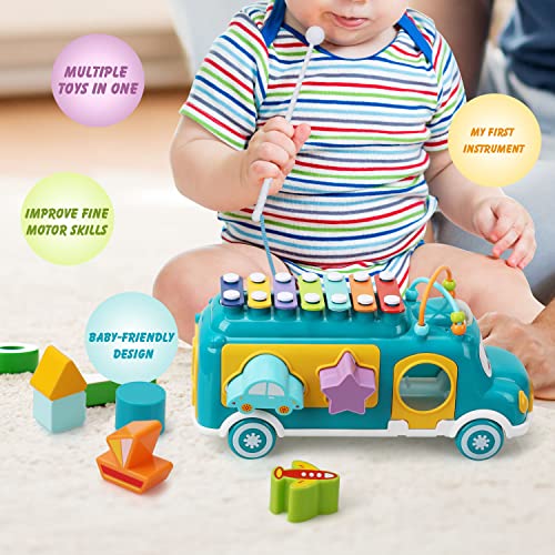 TOY Life Baby Toys 12-18 Months Baby Xylophone Toys Kids Xylophone Baby Toys 6 to 12 18 Months Toys Musical Instruments with Shape Sorter & Building Blocks Shape Sorting Bus Baby Learning Bus