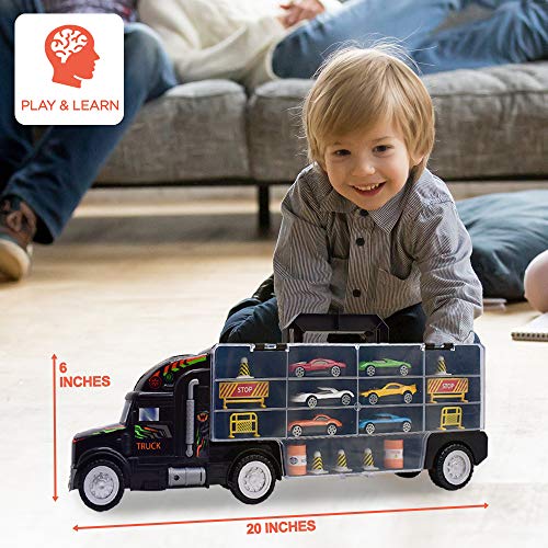 WolVolk Transport Car Carrier Truck Toy for Boys and Girls (Includes 6 Cars and 28 Slots)