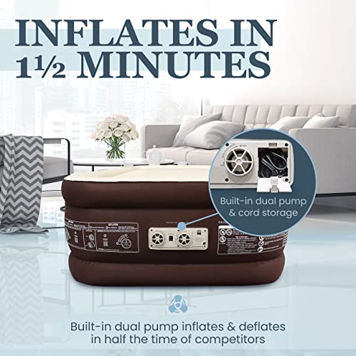 Englander Twin Air Mattress with Built in Pump Raised - Double High, 300 LB Weight Capacity - Luxury Size Camping Mattress - Blow Up Floor Bed for Home - Microfiber, Waterproof Airbed with Patch Kit