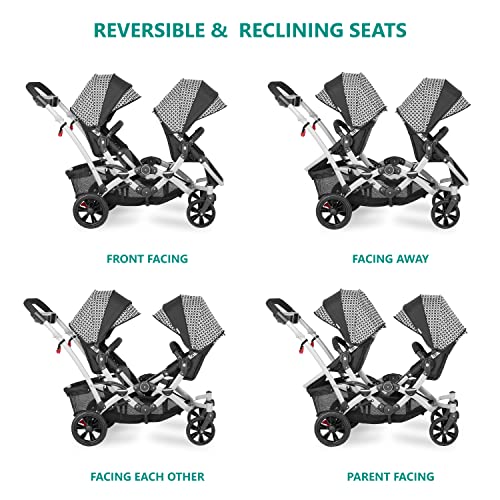 Dream On Me Track Tandem Double Umbrella Stroller in Black & White, Lightweight Double Stroller for Infant and Toddler, Multi-Position Reversible & Reclining Seats, Large Storage Basket and Canopy