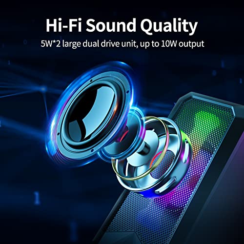Bobtot Computer Speakers HiFi Stereo Sound - 2.0 Channel RGB Desktop Speakers PC Speaker with Bluetooth Volume Control USB Powered 3.5mm AUX-in Audio System
