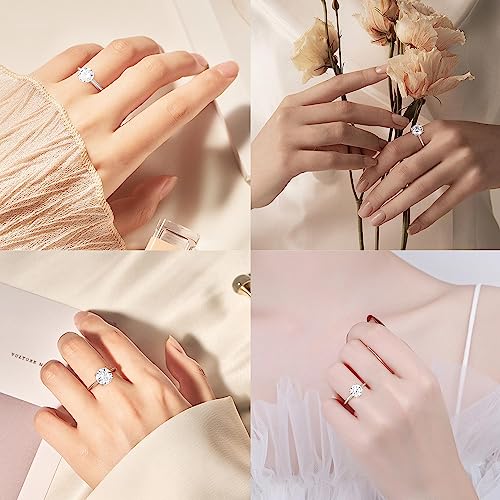 Turandoss Moissanite Wedding Rings for Women, 2ct Round D Color VVS1 Clarity Lab Created Diamond Rings 14K White Gold Vermeil 4 Prong Knife Edge Moissanite Engagement Rings for Women Jewelry Gifts