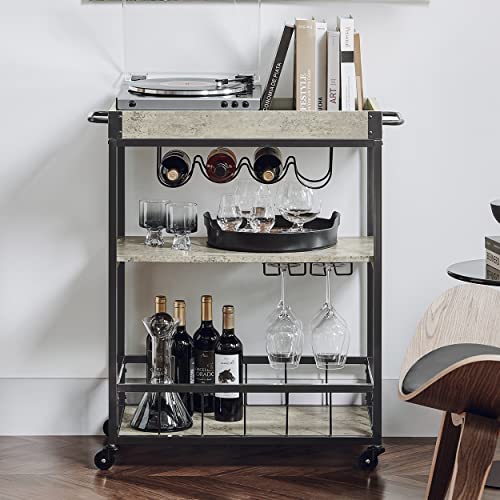 Haotian FKW56-HG,Bar Serving Cart Home Myra Rustic Mobile Kitchen Serving cart,Industrial Vintage Style Wood Metal Serving Trolley