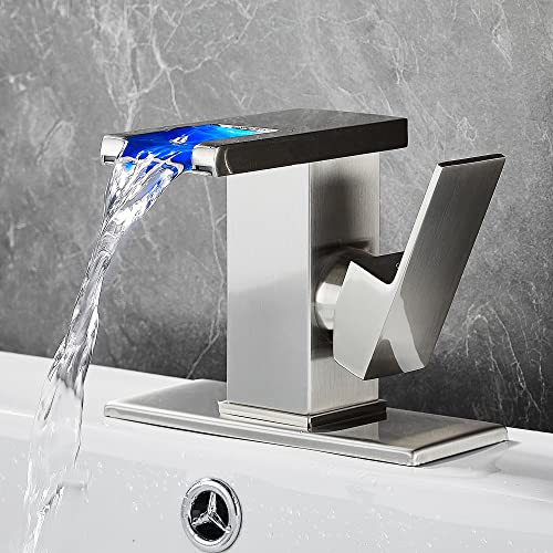 Bathroom Sink Faucet Bathroom Faucet 3 Hole Waterfall Bathroom faucets Bathroom Vanity Waterfall Faucet RV Bath Vanity Faucets for Sinks 3 Hole… (Brushed Nickel)
