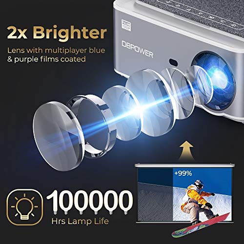 DBPOWER Native 1080P 5G 4K WiFi Projector, Upgrade 20000L 500 ANSI FHD Outdoor Movie Projector, Support 4P+4D Keystone/Zoom/PPT, 300" Portable Mini Video Projector Compatible w/Phone/Laptop/DVD/PC/TV
